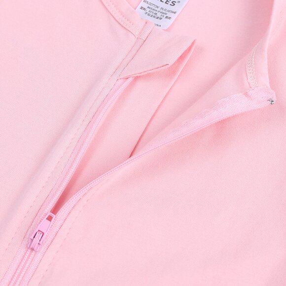 CUTE MONOGRAM-BABY ROMPER-Short Sleeve Double Zipper Cotton Pink 4-Sizes Girl - Picture 5 of 14